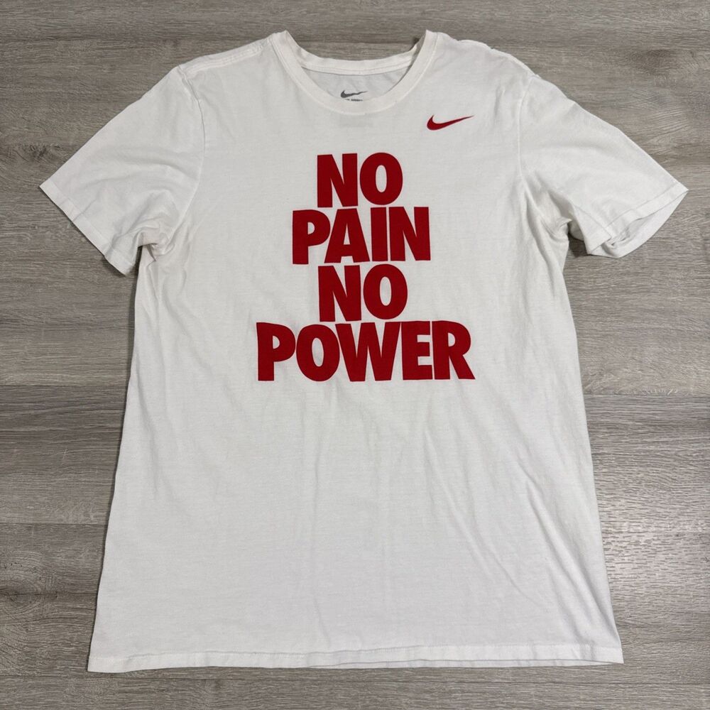 Nike Shirt No Pain No Power Men’s White Large Athletic Cut Red Swoosh